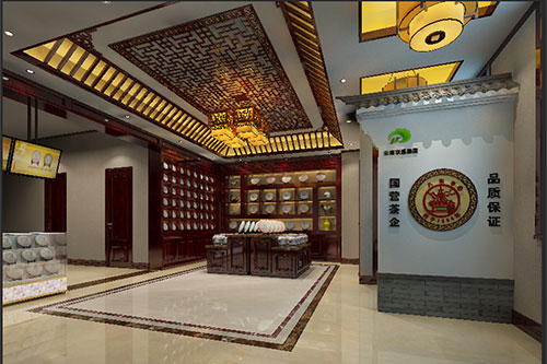 石泉古朴典雅的中式茶叶店大堂设计效果图
